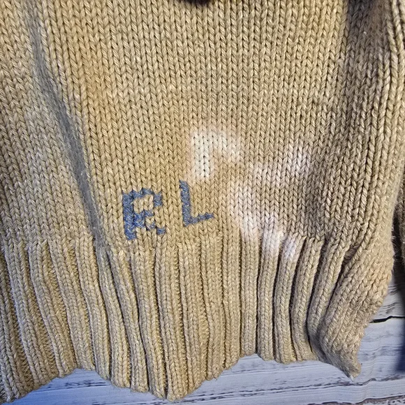 Polo Ralph Lauren Bear Sweater Medium Beige Preppy Knit Iconic Teddy - Picture 6 of 7